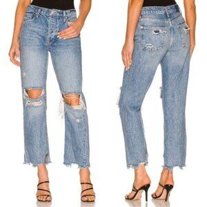 Free People Blue Distressed Straight Leg Jeans NWOT